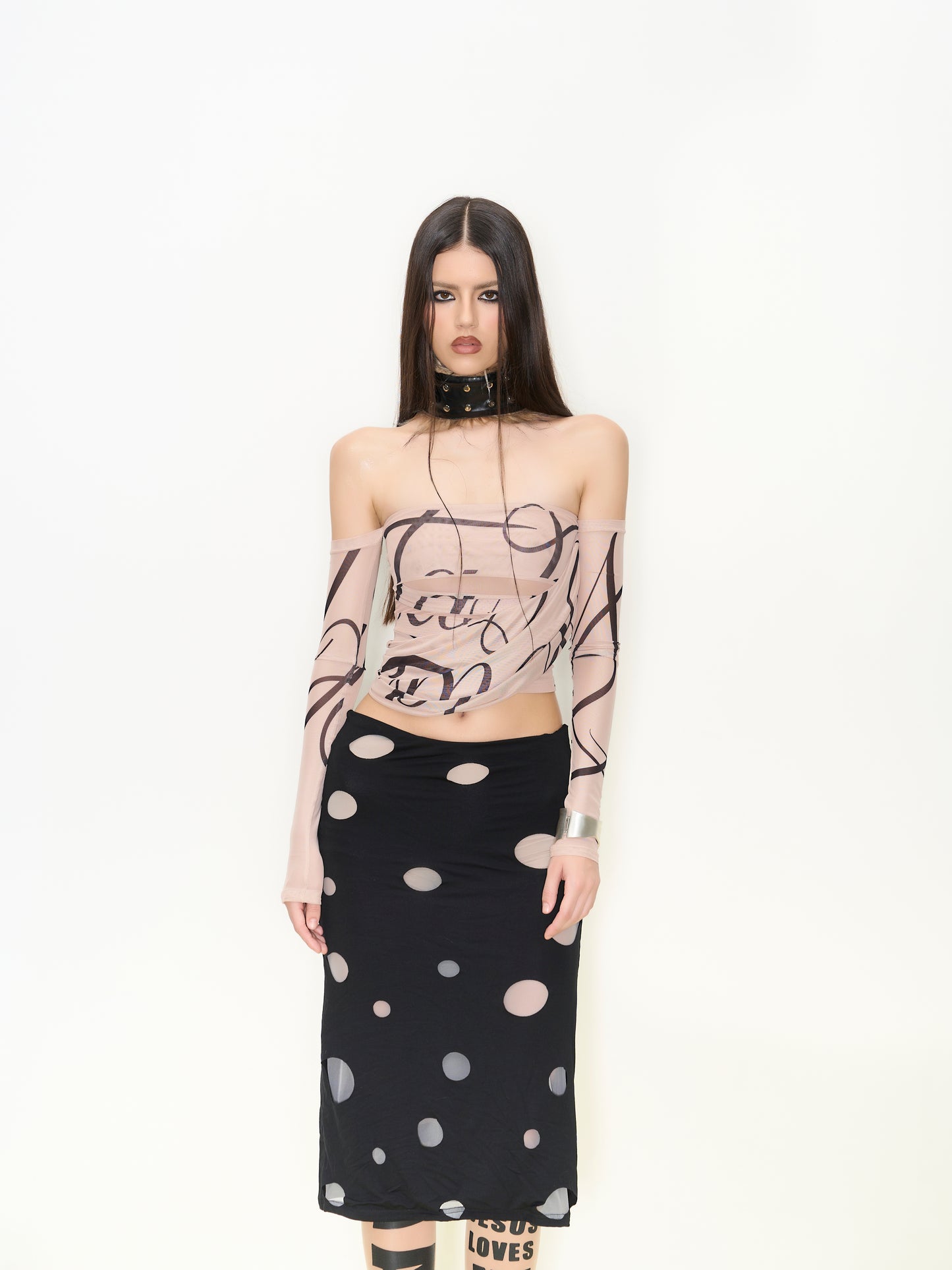 Nina Mesh Off-Shoulder Top
