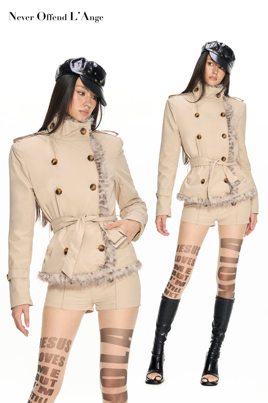 Nina Faux Fur-Trim Trench Set