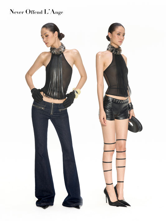 Velvet-Edge Mesh Halter