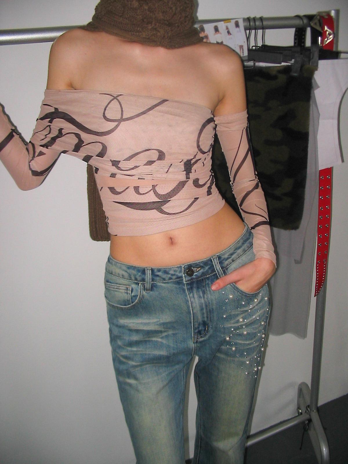 Nina Mesh Off-Shoulder Top